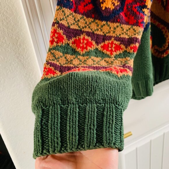 Tommy Hilfiger Mens Vintage 90s Paisley Geometric Floral Chunky Knit Sweater - Picture 3 of 14